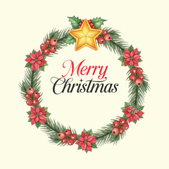 Merry christmas watercolor floral wreath design