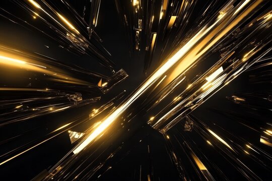 Abstract gold shards explode on black background