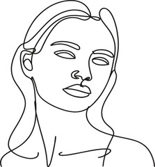 Elegant woman's face in minimalist line art style with gold and blush accents, a sophisticated design for beauty and fashion projects.