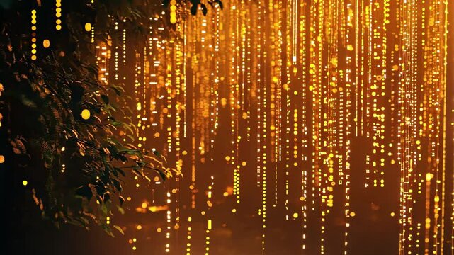 Futuristic orange digital rain creating a mesmerizing glow in an abstract setting, Orange digital HEX code rain Futuristic technology concept Seamless 3D render