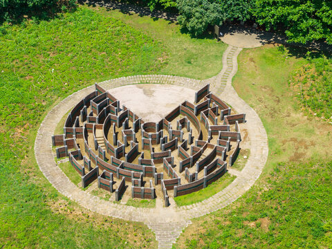 Brick Maze in Park Circular Garden Labyrinth Design