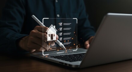 A person checks off a real estate checklist on a laptop screen