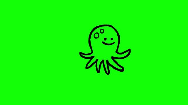 4K motion graphic animation of octopus icon. Frame by frame animation of octopus icon on chroma key green screen background.