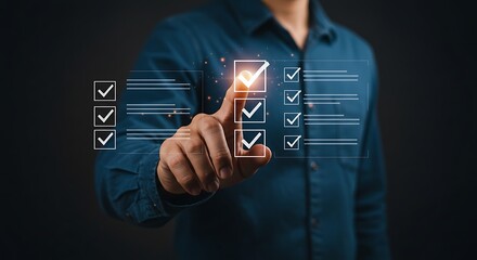 A person checks off items on a digital checklist with their finger