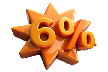Shiny orange 60 percent discount star burst isolated on transparent background