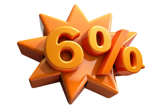 Shiny orange 60 percent discount star burst isolated on transparent background