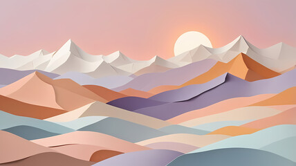 Abstract Layered Pastel Landscape with Paper Cutout Style