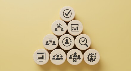 Wooden circles stacked show business management strategy