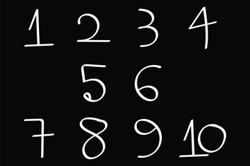 A bold and artistic set of numbers 1 to 10. Doodle checklist numbering. List of hand written numbers. Hand-drawn vector illustration scribble numbers font isolated on white background. eps 10