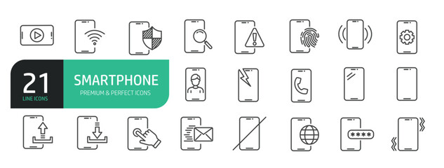 Set Of Smartphone Line Icons. Outline Symbols Elements Collection.