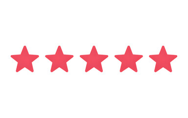 five identical bright red stars isolated on transparent white background
