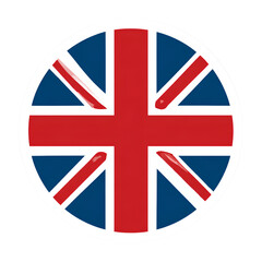 A round British flag sticker, on a transparent background
