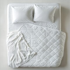White bed, perfectly made,  with soft linens