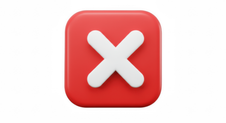 3D Cancel or Close Icon with White Cross Isolated on Transparent PNG Background