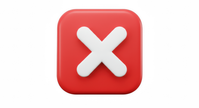 3D Cancel or Close Icon with White Cross Isolated on Transparent PNG Background