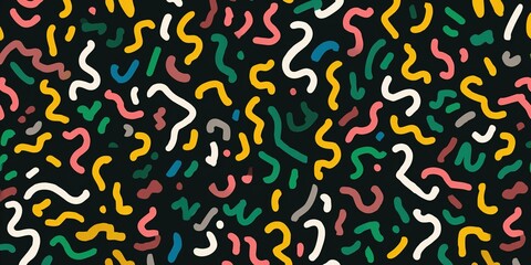 Fun line doodle seamless pattern. Creative abstract squiggle style drawing background for children or trendy design with basic shapes. Simple childish scribble wallpaper print. High quality