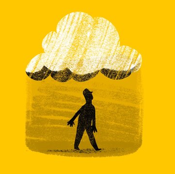 Man standing under  the cloud in the shade