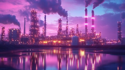 A neon-lit industrial park fully powered by fusion energy 