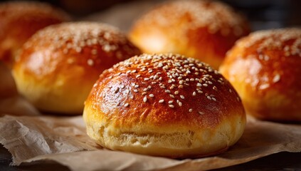 Close-up of sesame seed buns