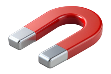 Red horseshoe magnet with silver poles isolated on transparent background