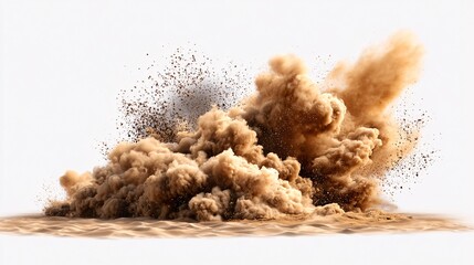 Low angle dust explosion dynamic energy release and clouds of particles in desert terrain