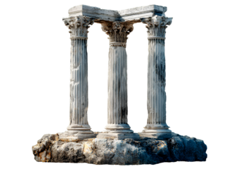  An ancient Greek column with three pillars, transparent background