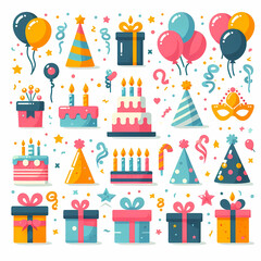 Happy Birthday Icons Set (Colorful)