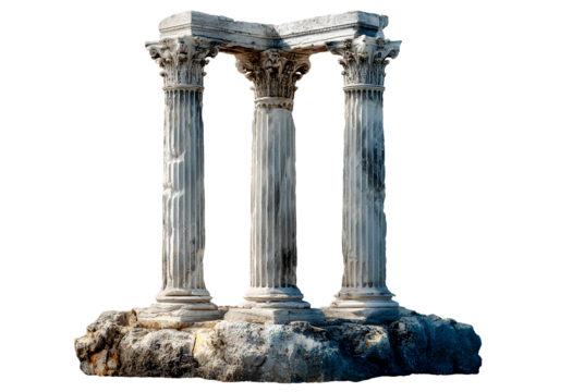  An ancient Greek column with three pillars, transparent background