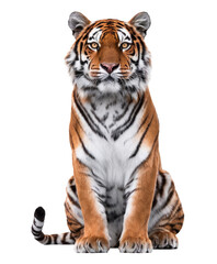 Fototapeta premium majestic tiger sitting isolated on transparent background.