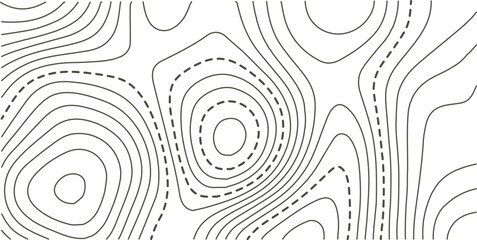Vector illustration. Abstract topographic map. Thin black dashed contour lines on white background