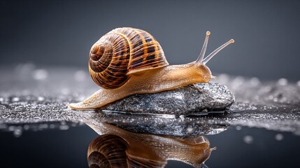 Graceful snail on rock captivating close-up nature photography in macro perspective
