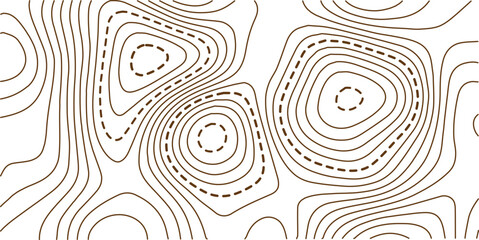 Vector illustration. Abstract topographic map. Golden dashed contour lines on white background