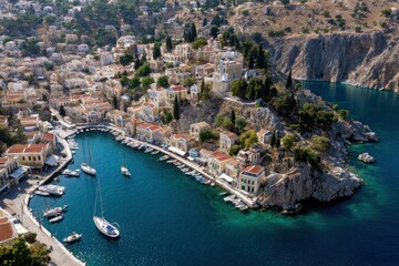 Coastal town nestled in a harbor