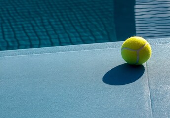 Tennis ball resting on a poolside patio
