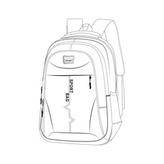 Backpack clipart, line art, sketch isolated on white background. Clipart vector illustration, illustration in sketch style.