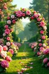 Blooming garden, spring wedding arch, floral decor, sunshine, rustic, modern