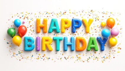 Fototapeta premium Colorful birthday text with balloons and sprinkles