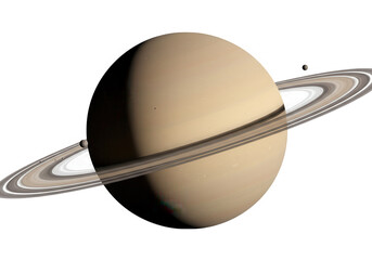 The planet saturn with its rings and moons isolated on transparent background