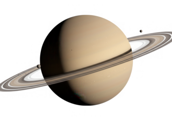 The planet saturn with its rings and moons isolated on transparent background