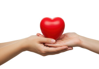 Obraz premium Hands gently holding a red heart, symbolizing love and care isolated on transparent background