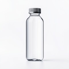 Naklejka premium Clear Glass Bottle with Silver Cap on White Background for Product Display