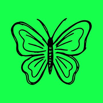 Black butterfly sketch illustration animation, transparent 4K video, green screen
