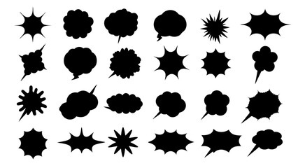 collection of Comic explosion speech bubble vector shapes, speech bubble silhouettes