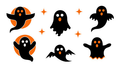set of halloween ghost vector on tranparent background
