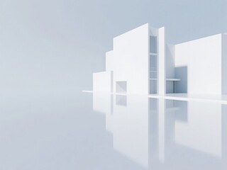 Fototapeta premium Minimalist White Room with Reflective Floor and Open Doorway