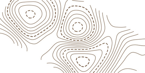 Vector illustration. Abstract topographic map. Golden dashed contour lines on white background