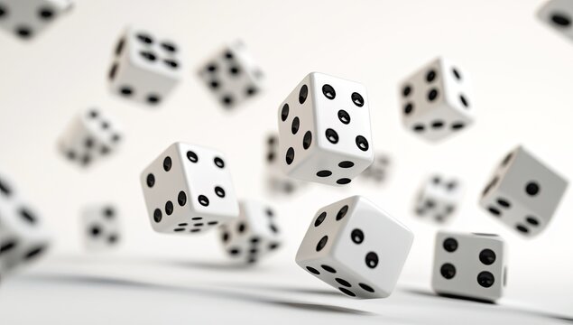 White dice floating in mid-air