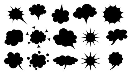 collection of Comic explosion speech bubble vector shapes, speech bubble silhouettes