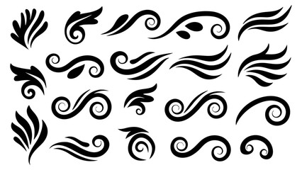 Set of Abstract Tribal Swirl and Spiral Design Elements.Black Vector Tattoo Style Collection.