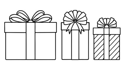 Set of line art gift boxes with bows.
